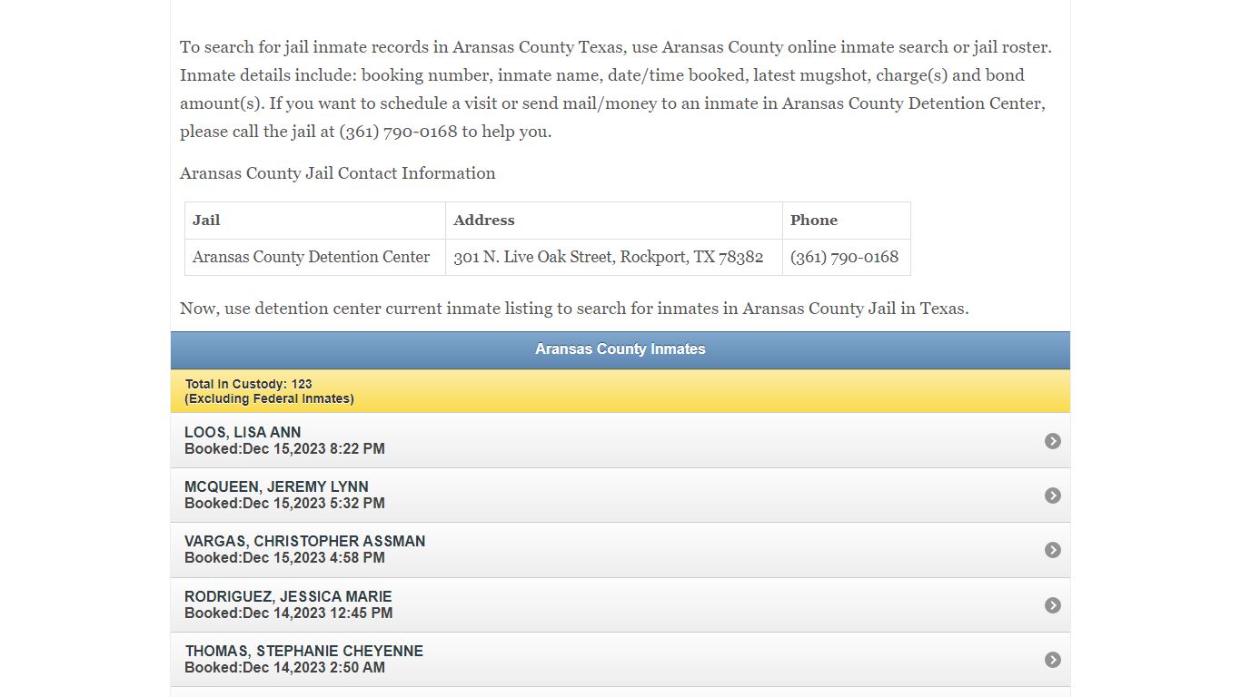 Aransas County Jail Inmate Search